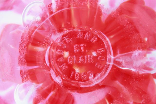 80s vintage St Clair art glass, hand blown glass candlestick and paperweight ashtray