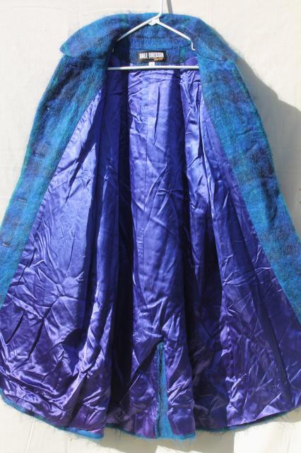 80s vintage blue plaid wool mohair overcoat, single breasted oversize reefer coat ladies 12