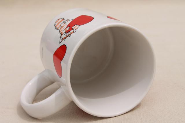 80s vintage coffee mug, Boynton style Bowers kitty w/ hearts, Shoebox Greetings Hallmark