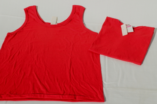 80s vintage deadstock t shirts, Screen Stars label sleeveless tees, red poly/cotton tanks