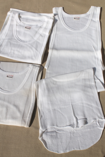 80s vintage deadstock underwear, mens small soft ribbed cotton tank athletic shirts