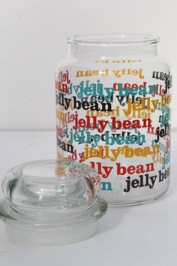 80s vintage jelly bean glass candy jar, retro glass canister for jelly beans