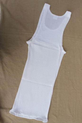 80s vintage new old stock underwear, mens small soft ribbed cotton tank athletic shirts