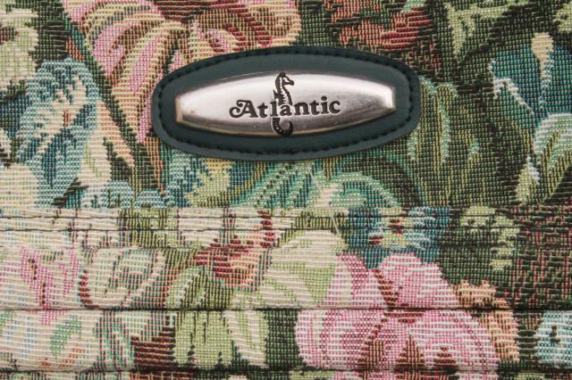 90s vintage Atlantic floral tapestry luggage, carry on suitcase overnight travel bag purse 