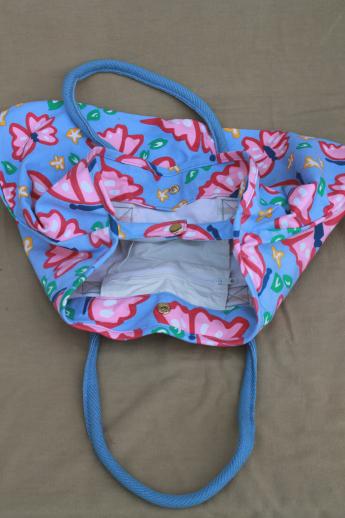 90s vintage Avon butterfly print cotton bag or large purse, duffel, gym bag, shopping tote