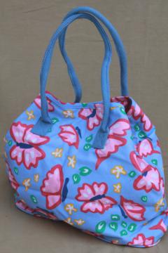 90s vintage Avon butterfly print cotton bag or large purse, duffel, gym bag, shopping tote
