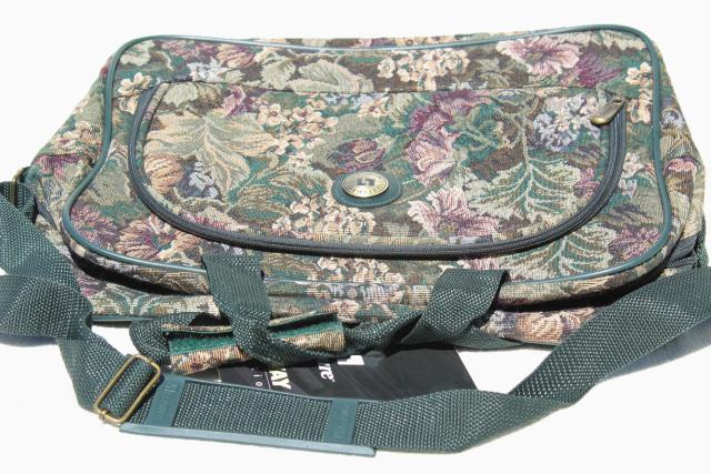 90s vintage Leisure luggage floral tapestry getaway overnight travel suitcase, messager bag purse