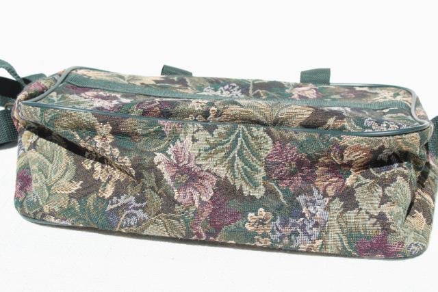 90s vintage Leisure luggage floral tapestry getaway overnight travel suitcase, messager bag purse