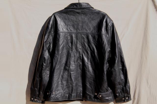 90s vintage men's black leather jacket size medium 48 chest Nicole Miller label