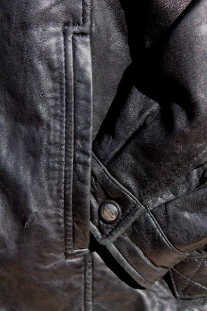 90s vintage men's black leather jacket size medium 48 chest Nicole Miller label