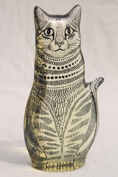 Abraham Palatnik clear lucite sculpture cat, retro mod vintage black & white fat kitty