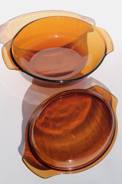 Anchor Hocking visions amber brown glass casserole w/ lid, 1.5 qt or lt #433