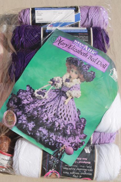 Annie's Attic crochet bed doll kit w/ pattern & yarn, amethyst purple Mary Elizabeth