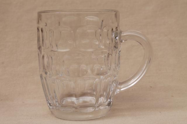 Arcoroc Britannia thumbprint pattern glass mugs, set of 8 big heavy beer steins