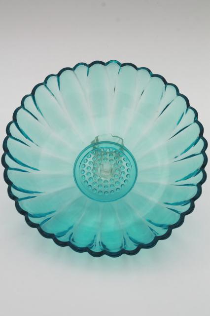 Capri blue vintage Hazel Atlas glass big bowl w/ mod flower daisy shape