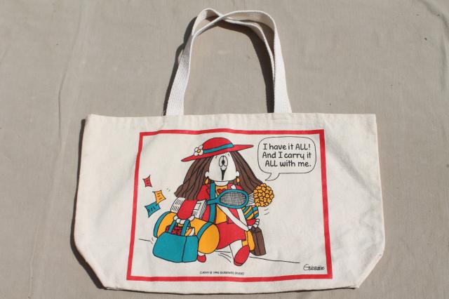 Cathy comic strip character canvas tote bag, Have it all and carry it all with me!