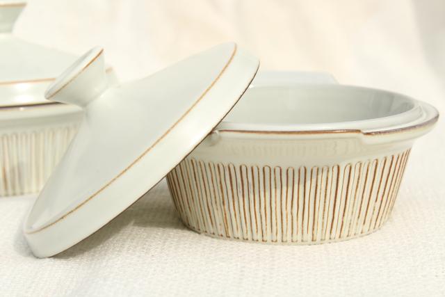 Cleopatra Fris Holland pottery, mod vintage ceramic casseroles, individual covered dishes