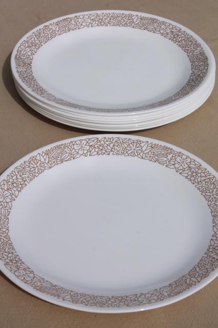 Corelle woodland brown leaves milk white glass Corningware dinner plates