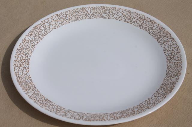 Corelle woodland brown leaves milk white glass Corningware dinner plates