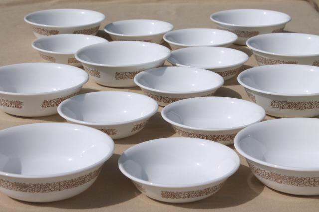 Corelle woodland brown leaves milk white glass Corningware dinnerware set for 8