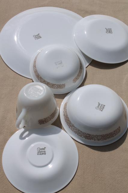 Corelle woodland brown leaves milk white glass Corningware dinnerware set for 8