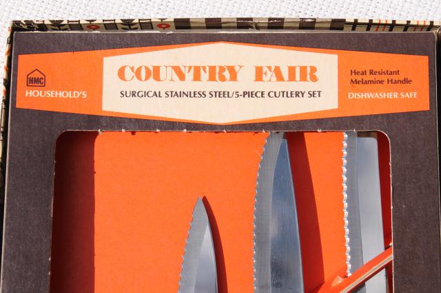 Country Fare vintage knife set, mint in box Spice of Life pattern kitchen knives