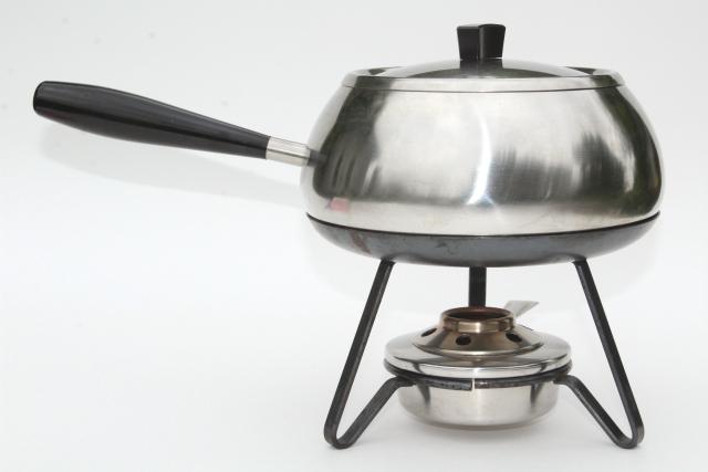 Cromargan WMF brushed stainless steel Swiss fondue pot, mid-century mod vintage