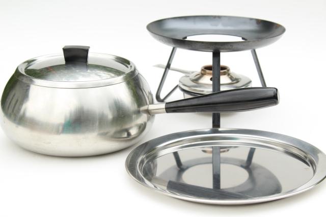 Cromargan WMF brushed stainless steel Swiss fondue pot, mid-century mod vintage