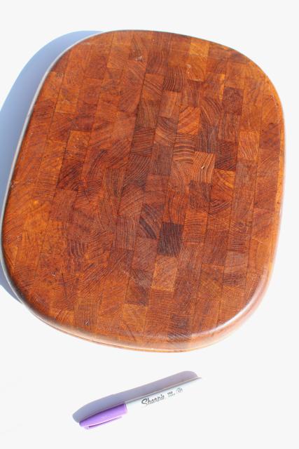 Danish mod end grain wood kitchen serving / cutting board, vintage Denby stone & teak line