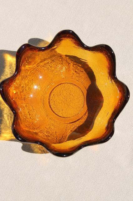 Danish mod vintage orange glass lotus flower shaped bowl, Blenko or Indiana art glass