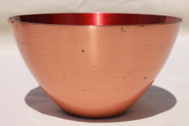 Danish modern mid-century vintage Corona Denmark red enamel lined copper bowl
