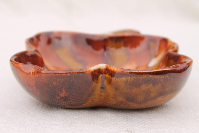 Dryden pottery vintage four leaf clover lucky shamrock bowl w/ amber brown drip glaze