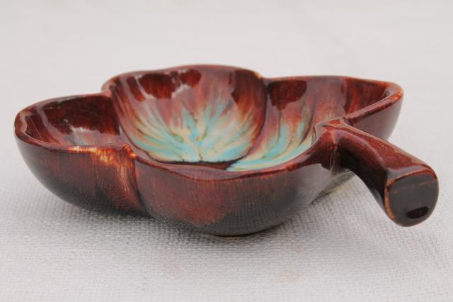 Dryden pottery vintage four leaf clover lucky shamrock bowl w/ green blue drip glaze