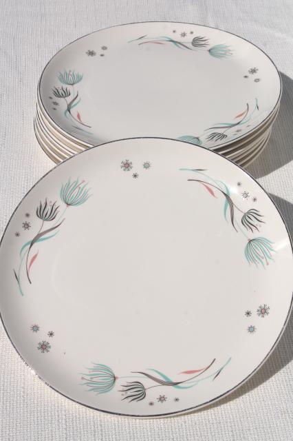 Enchantment floral vintage Crooksville china dinner plates w/ wild wind blown flowers
