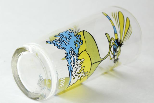 Evinrude dragonfly 70s vintage Pepsi glass, Disney The Rescuers 