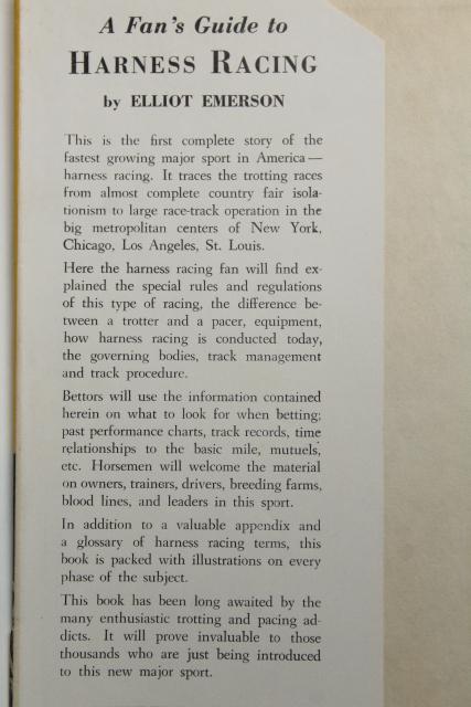 Fan's Guide to Harness Racing, 50s vintage sportsman's book horse race track betting
