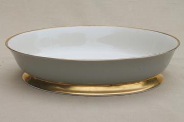 Flintridge twilight grey & pink floral china oval bowl, mid-century vintage