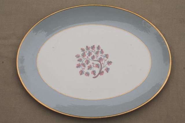 Flintridge twilight grey & pink floral china platter, mid-century vintage