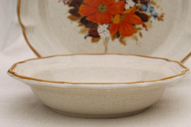 Flower Fest Mikasa Garden Club vintage Japan stoneware pottery dishes, retro dinnerware set