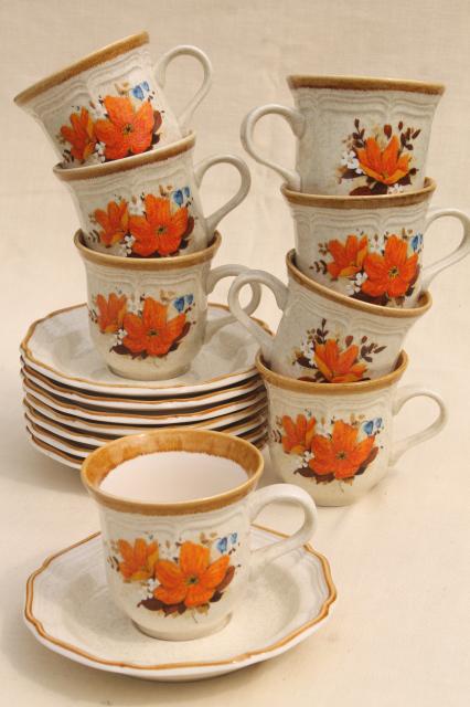 Flower Fest Mikasa Garden Club vintage Japan stoneware set coffee mug cups & saucers