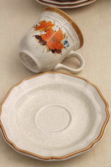 Flower Fest Mikasa Garden Club vintage Japan stoneware set coffee mug cups & saucers
