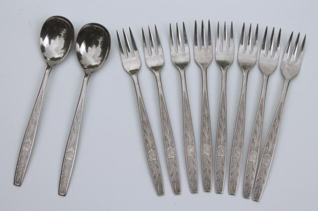 Granata Stanley Roberts vintage stainless flatware, set of cocktail forks & spoons