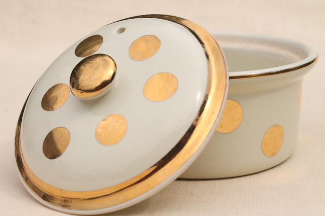 Hall gold dots covered casserole bowl, 50s vintage Eva Zeisel Hall's Superior China