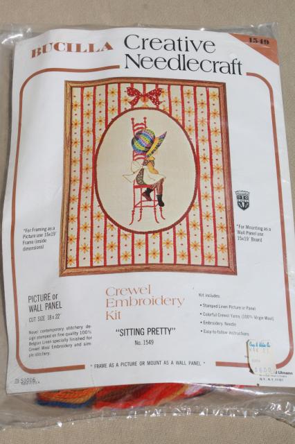 Holly Hobbie vintage Bucilla needlework kit for crewel wool embroidery picture w/ yarn & linen