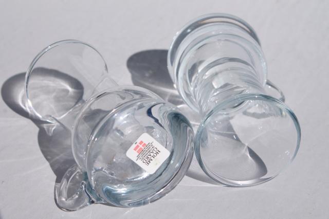Holmegaard Scandinavian modern weighted bottom vodka shot glasses, hand blown glass handles