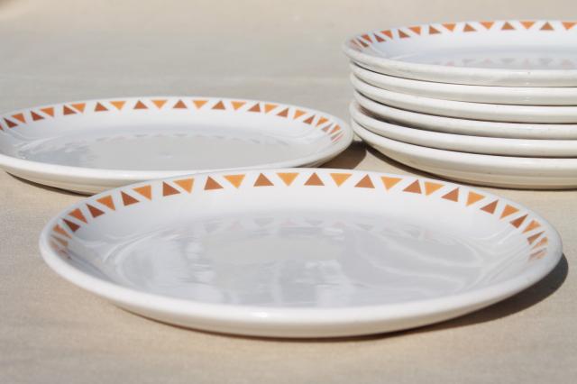 Homer Laughlin ironstone china plates w/ retro tribal style geometric triangles border