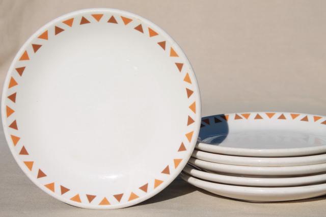 Homer Laughlin ironstone china plates w/ retro tribal style geometric triangles border