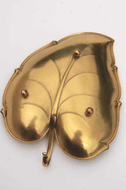Ikora vintage brass leaf shaped dish or bowl, mid-century modern metalware