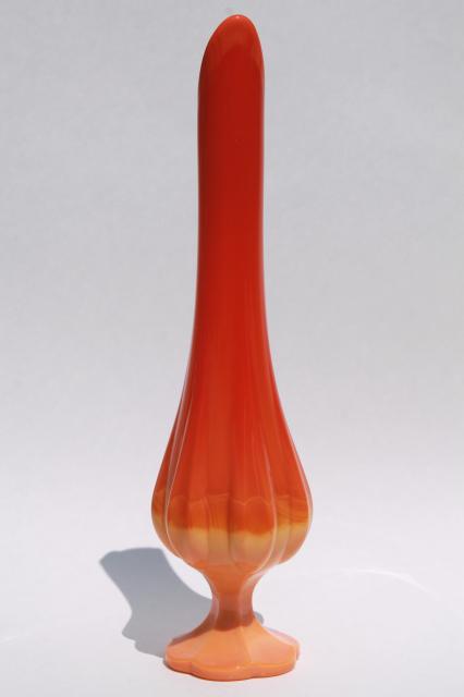 L E Smith glass Simplicity swung shape tall vase, vintage bittersweet orange color