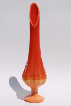 L E Smith glass Simplicity swung shape tall vase, vintage bittersweet orange color